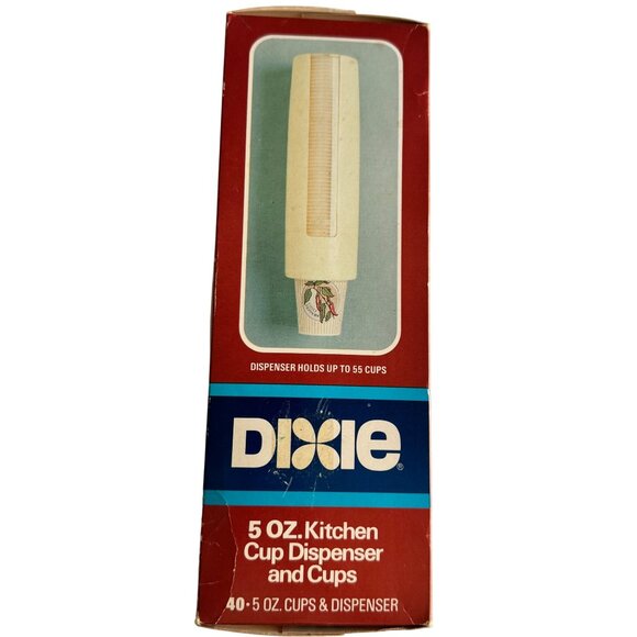 Vintage 1984 Dixie 5 Oz Kitchen Cup Dispenser & Cups Spice Design Collection NOS - Picture 4 of 9